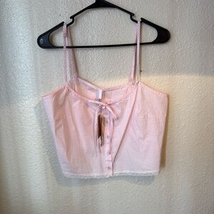 SKIMS Pink Striped Lace-Trim Crop Cami